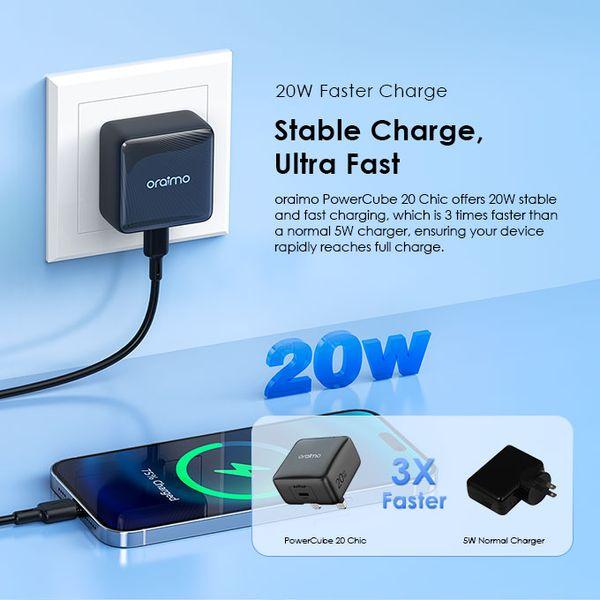 oraimo PowerCube 20W GaN Wall Charger Kit with Type-C to Type-C Cable