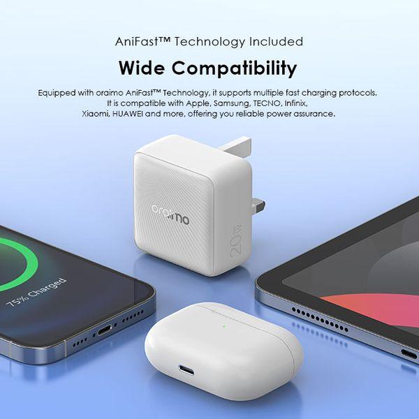 oraimo PowerCube 20W GaN Wall Charger Kit with Type-C to Type-C Cable